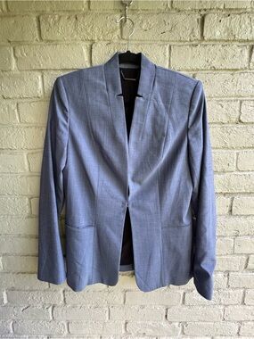 Ellie TAHARI Light Blue Single hook closure Blazer Sz 6 NWOT wool spandex